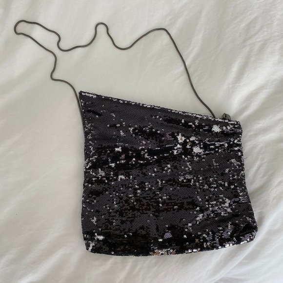 Franchi beaded a-symmetrical black silver clutch - Picture 2 of 12